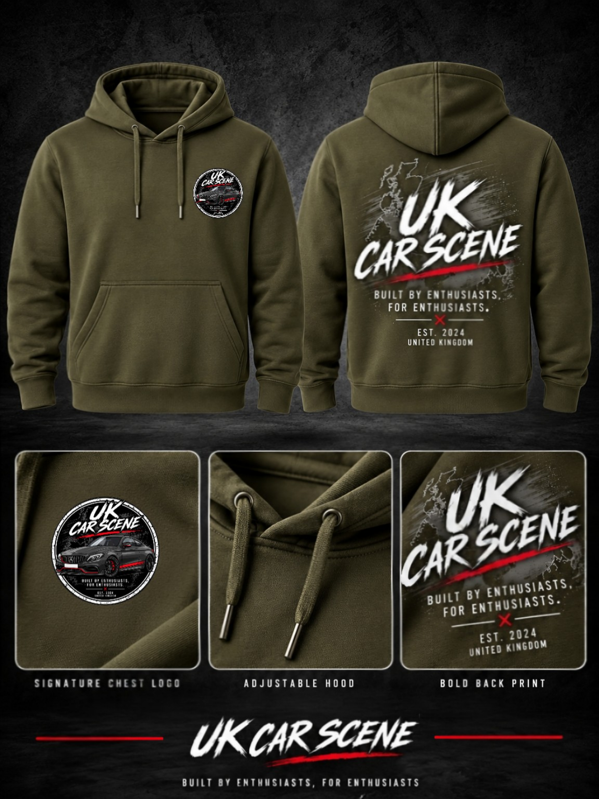 UK Car Scene Khaki Green Hoodie